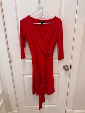 White House Black Market Red Wrap Dress with Tie Waist